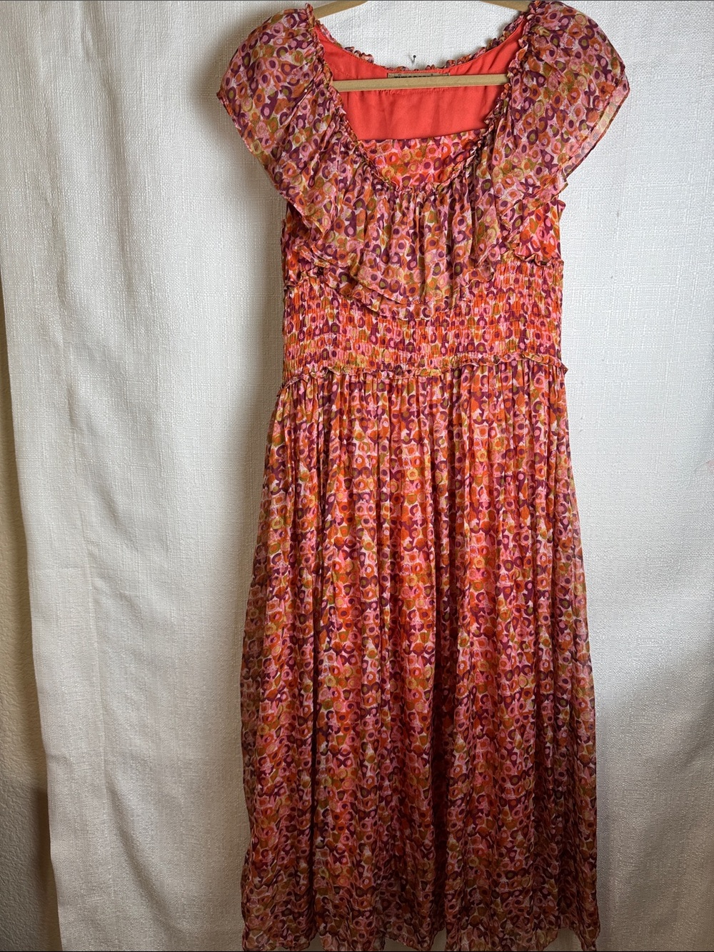 Silk Blend Romantic Floral Maxi Dress M Fall Wedding Guest Feminine Ruffle Boho - Picture 8 of 12